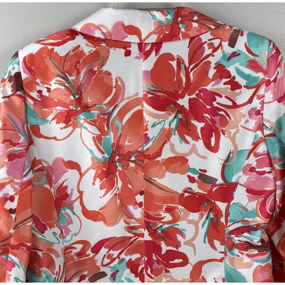 Le Suit Blazer Jacket Womens 12 Multicolor Floral Pink Print Button Preppy - Picture 6 of 8
